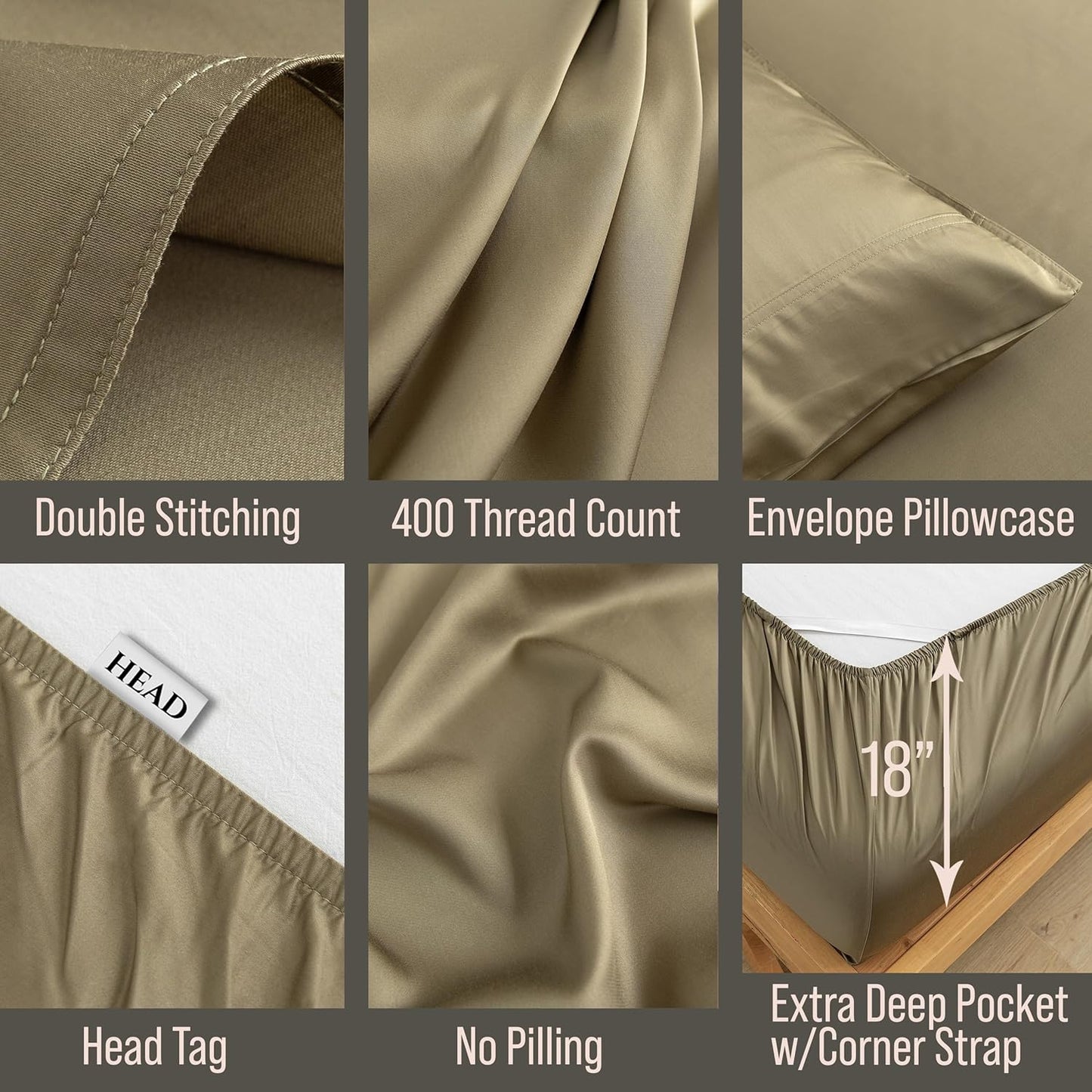 Bella Coterie Luxury Bamboo Viscose Queen Size Sheet Set | 100% Organically Grown | Ultra Soft | Cooling for Hot Sleepers | 18" Deep Pocket [Olive]