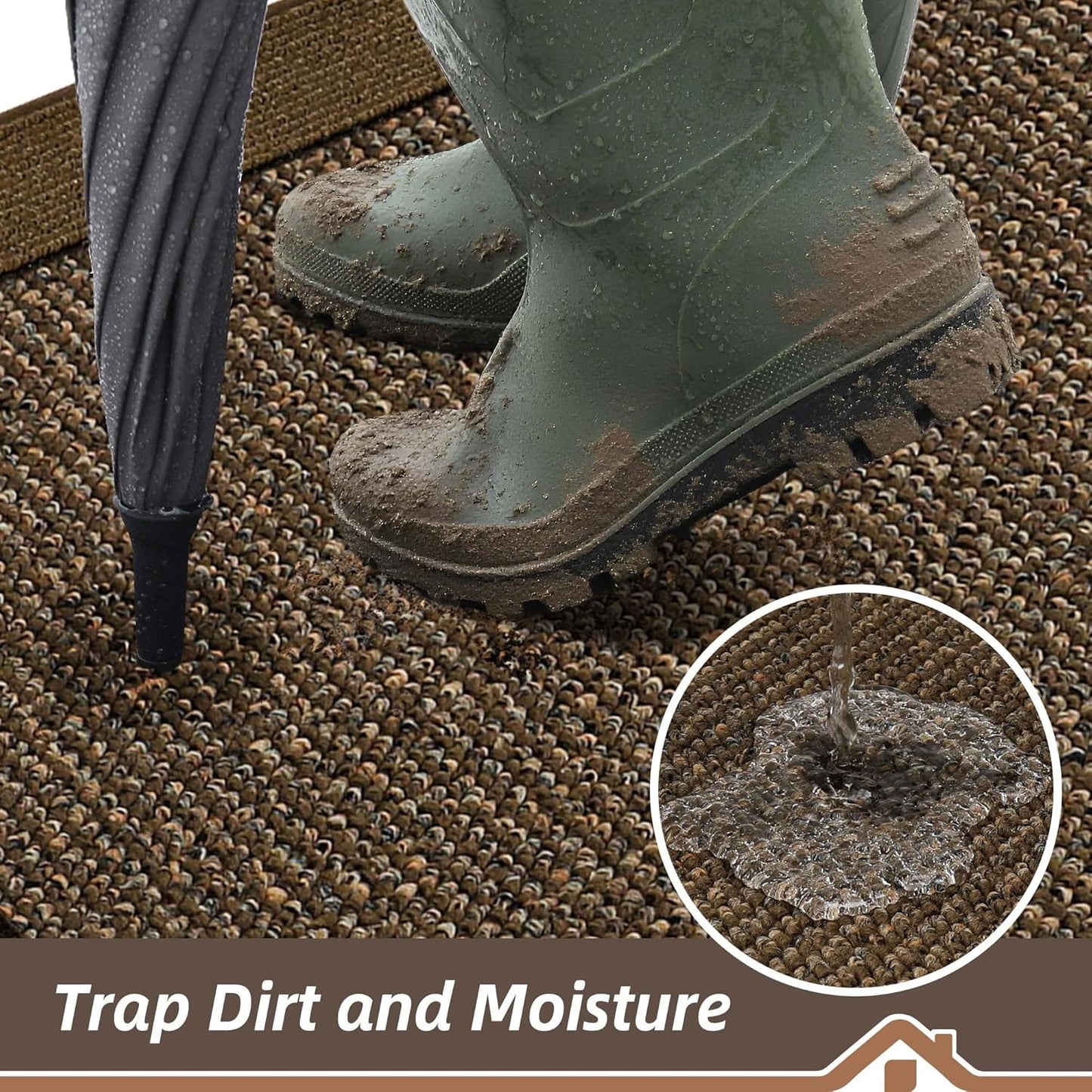 BEQHAUSE Indoor Door Mat 24" x 36", Dirt Trapper Door Mats Non-Slip Entryway Rugs Washable, Resist Dirt Absorbent Welcome Mat, Low Profile Floor Mats for Front Back Door and Entryway, Brown