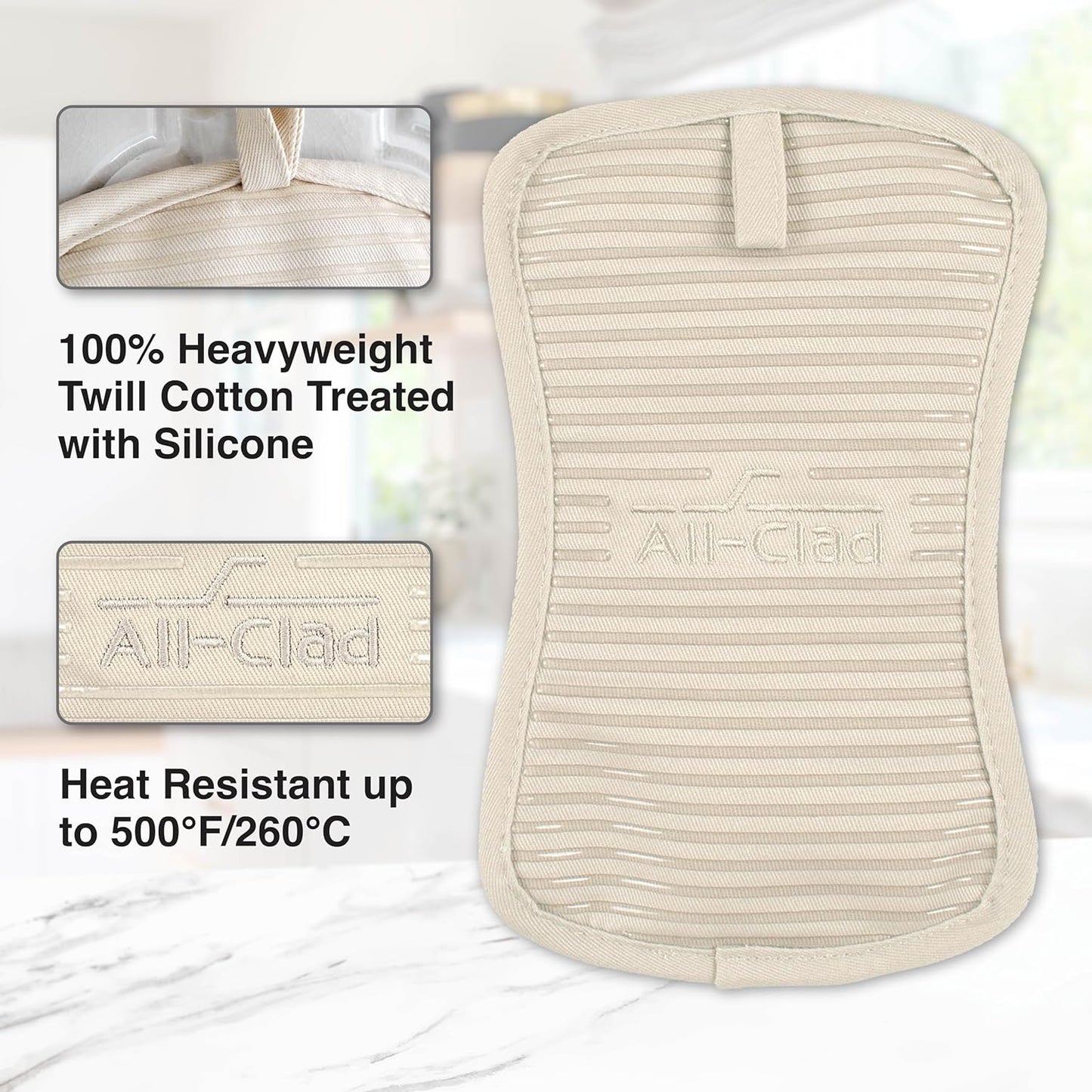 All-Clad Premium Pot Holder & Hot Pad: Heat Resistant to 500 Degrees - 100% Cotton, 10"x6.25" Hot Pad for Kitchen and Barbeque, (1-Pack), Almond