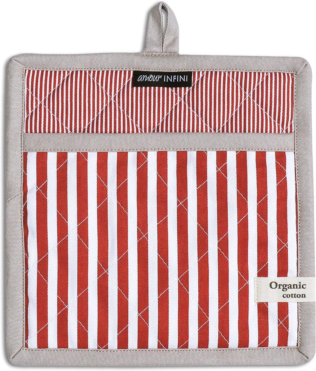 AMOUR INFINI Striped Pot Holders and Oven Mitts Heat Resistant Non Slip Reusable Set of 1 Oven Mitt and 1 Pot Holder Oven Gloves Pot Holder for Cooking (Rust)