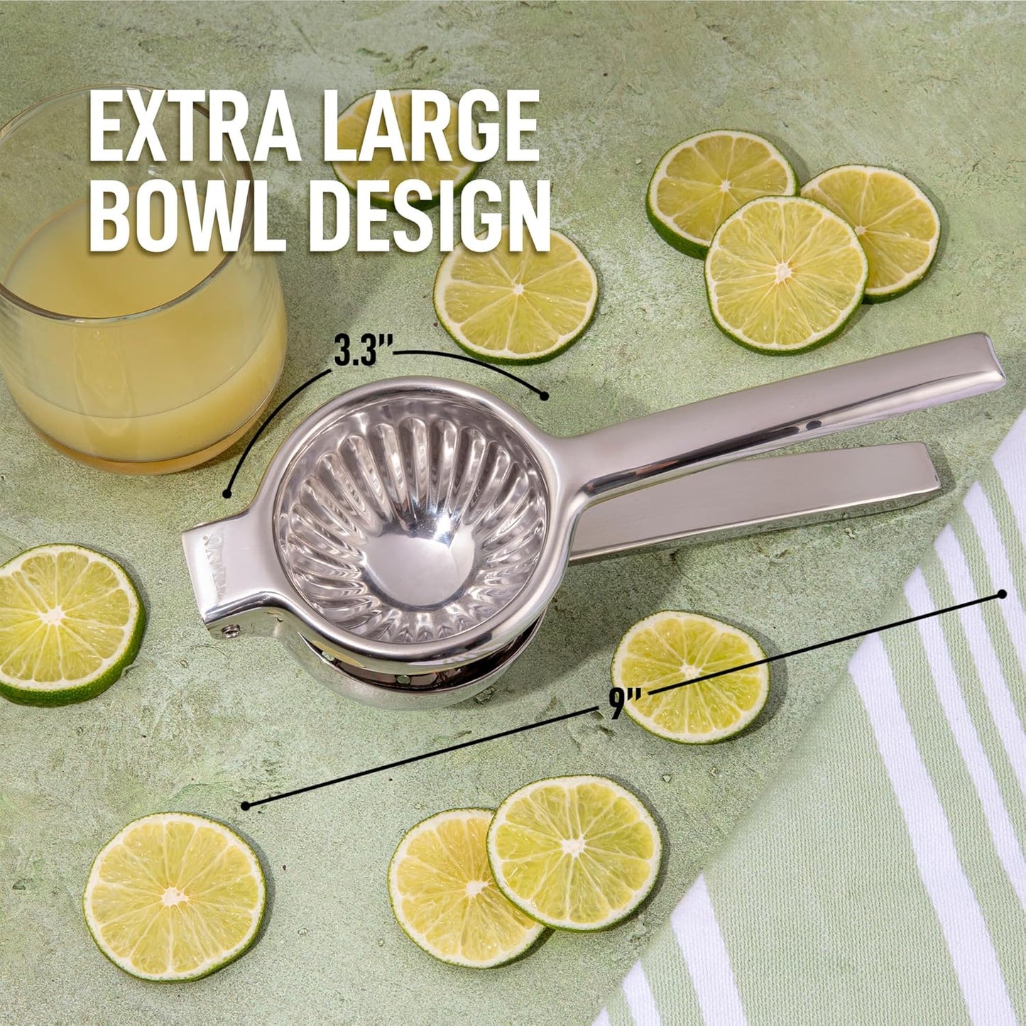 Zulay Extra Large Lemon Squeezer Stainless Steel - Easy Squeeze Heavy Duty Lemon Juicer Hand Press - Ergonomic Citrus Squeezer & Fruit Juicer for Small Oranges, Lemons, & Limes