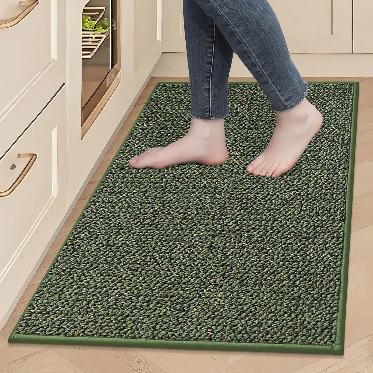 BEQHAUSE Kitchen Rugs 24"x36", Non-Slip Kitchen Mats for Floor, Super Absorbent and Stain Resistant Kitchen Rugs, Machine Washable Rugs for Kitchen, Hallway, Laundry & Sink, Green