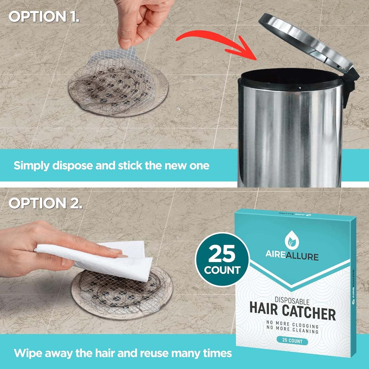 25 Pack, Disposable Shower Drain Hair Catcher Mesh Stickers