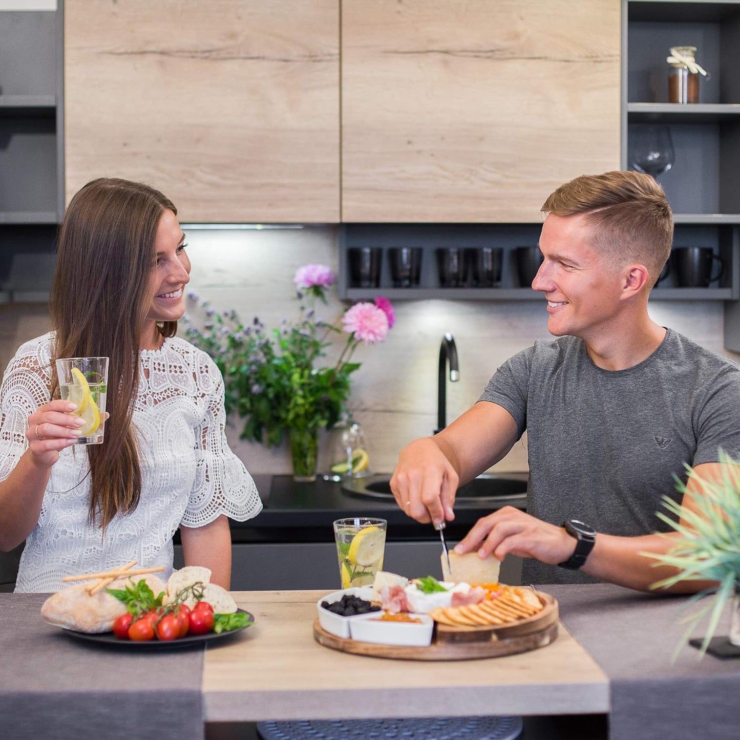 Cheese Board Set - Charcuterie Board Set and Cheese Serving Platter - Made from Acacia Wood - Mothers Day Gifts Optimal - US Patented 13 inch Cheese Board and Knife Set for Entertaining and Serving