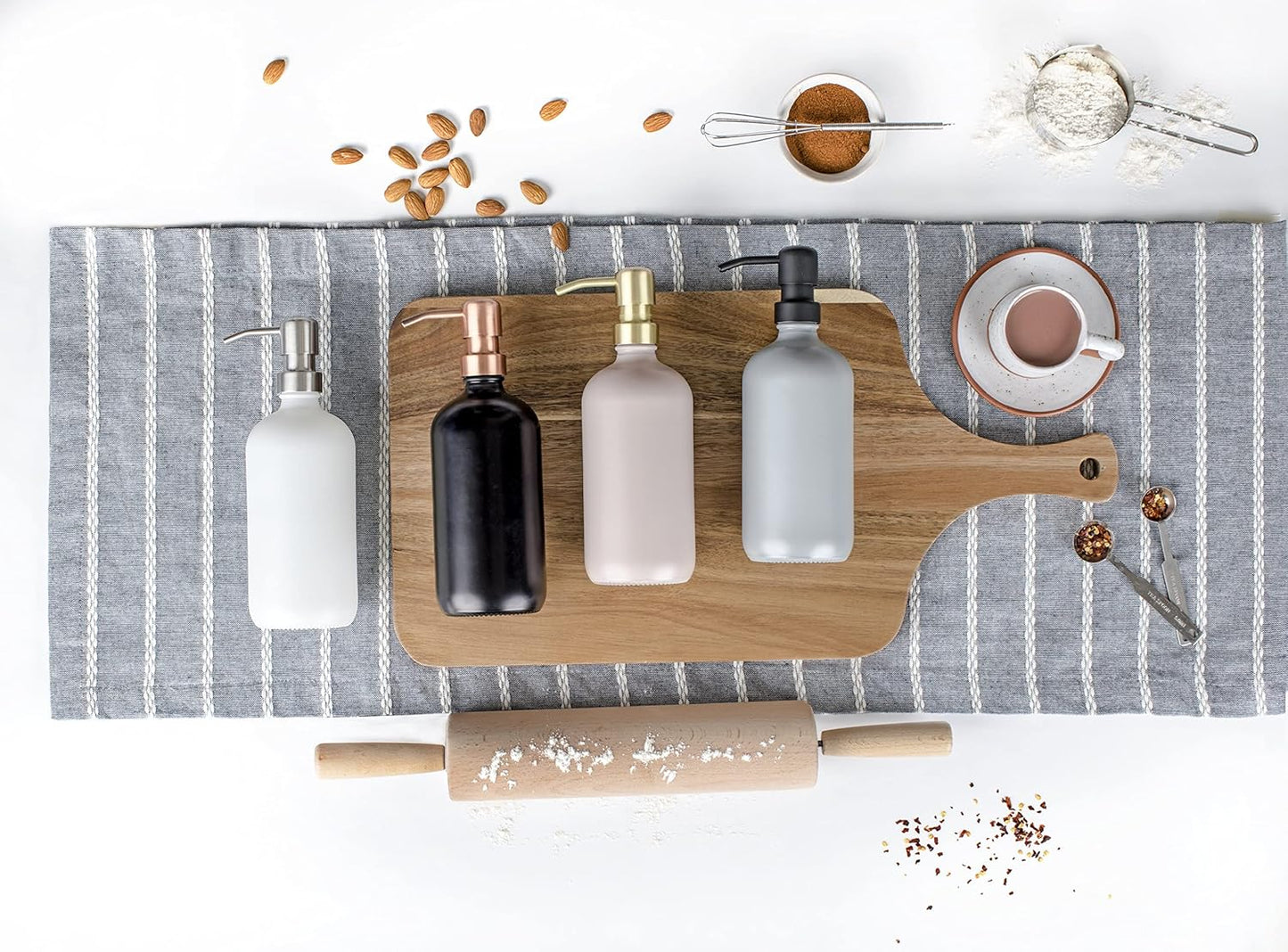 Emerson Soap Dispenser, Dish Soap Dispenser for Kitchen, Soap Dispenser Bathroom Set - Hand Soap Dispenser, Kitchen Soap Dispenser Set, Glass Soap Dispenser with Pump and Labels - 16 Oz | 2 Pack