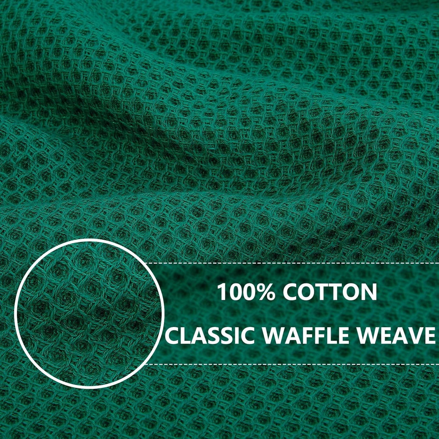 Homaxy 100% Cotton Waffle Weave Kitchen Dish Towels, Ultra Soft Absorbent Quick Drying Cleaning Towel, 13 x 28 Inches, 8-Pack, Dark Green
