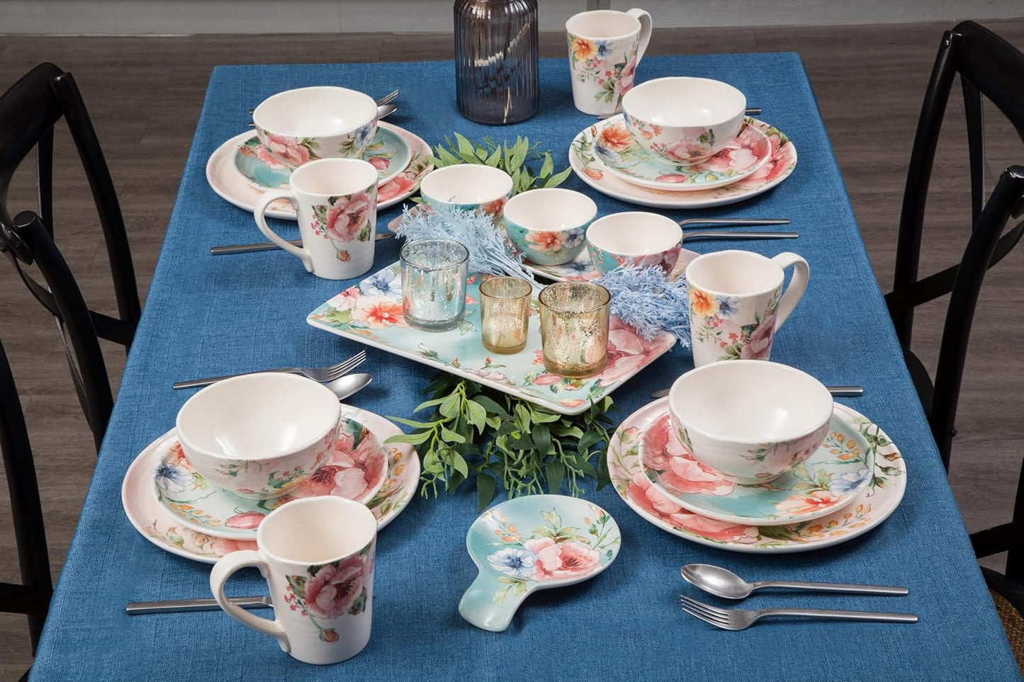 Bico Margret's Garden Ceramic 14 inch Rectangular Serving Platter, Set of 2, for Serving Salad, Pasta, Cheese, Ham, Appetizer, Microwave & Dishwasher Safe