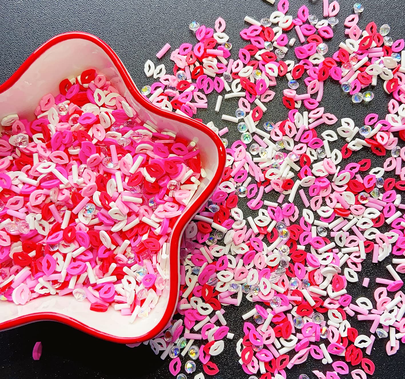 EHOPE Fake Sprinkles Resin Sprinkles Fake Candy Sprinkles Clay Sprinkles Polymer Sprinkles Polymer Clay Slices for Nail Art DIY Crafts Cake Phone Case(40G-Sugar granules+Lips-17)