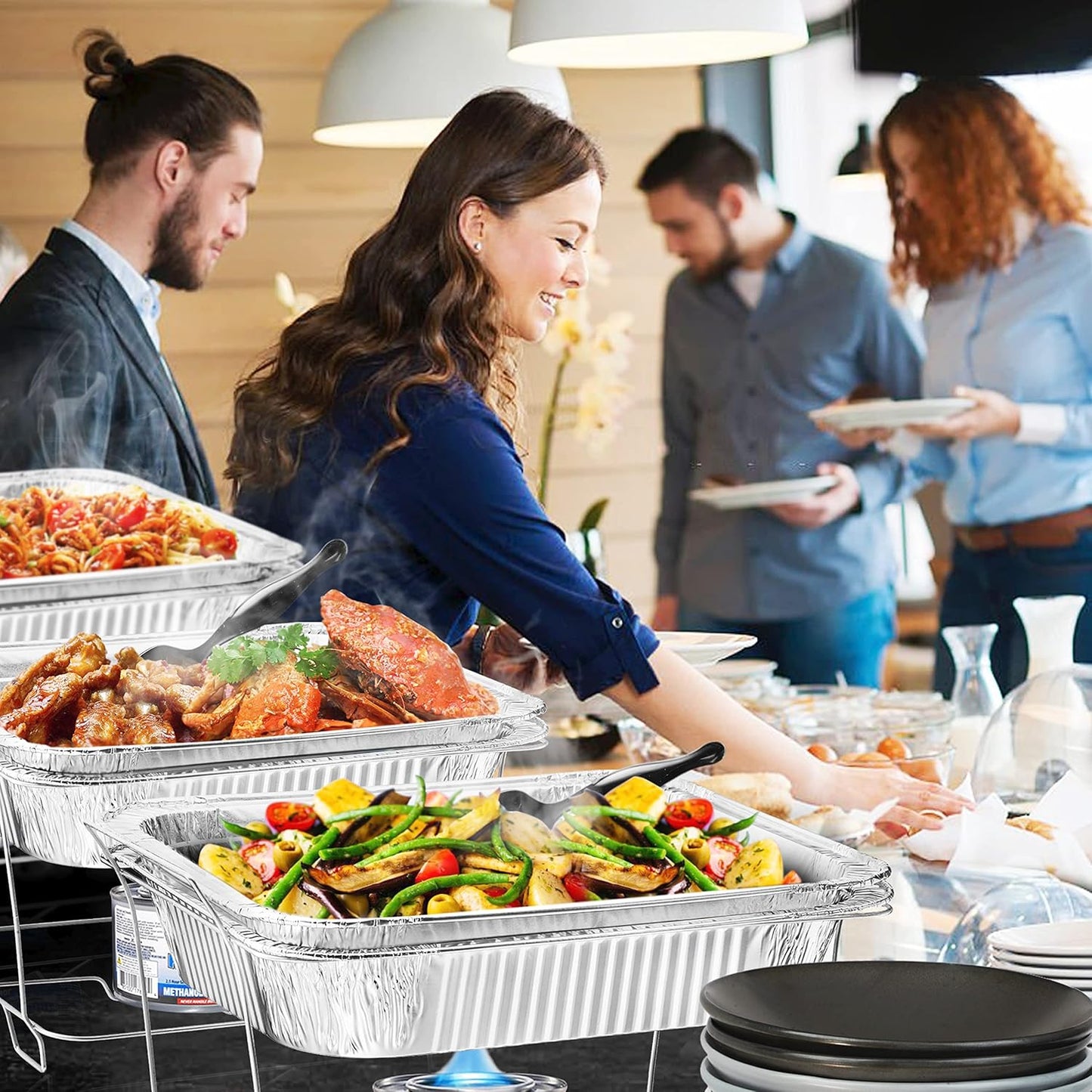 Disposable Chafing Dish Buffet Set, Food Warmers for Parties, Complete 39 Pcs of Chafing Servers with Covers, Catering Supplies with Half-Size Pans (9x13), Warming Trays for Food with Utensils & Lids