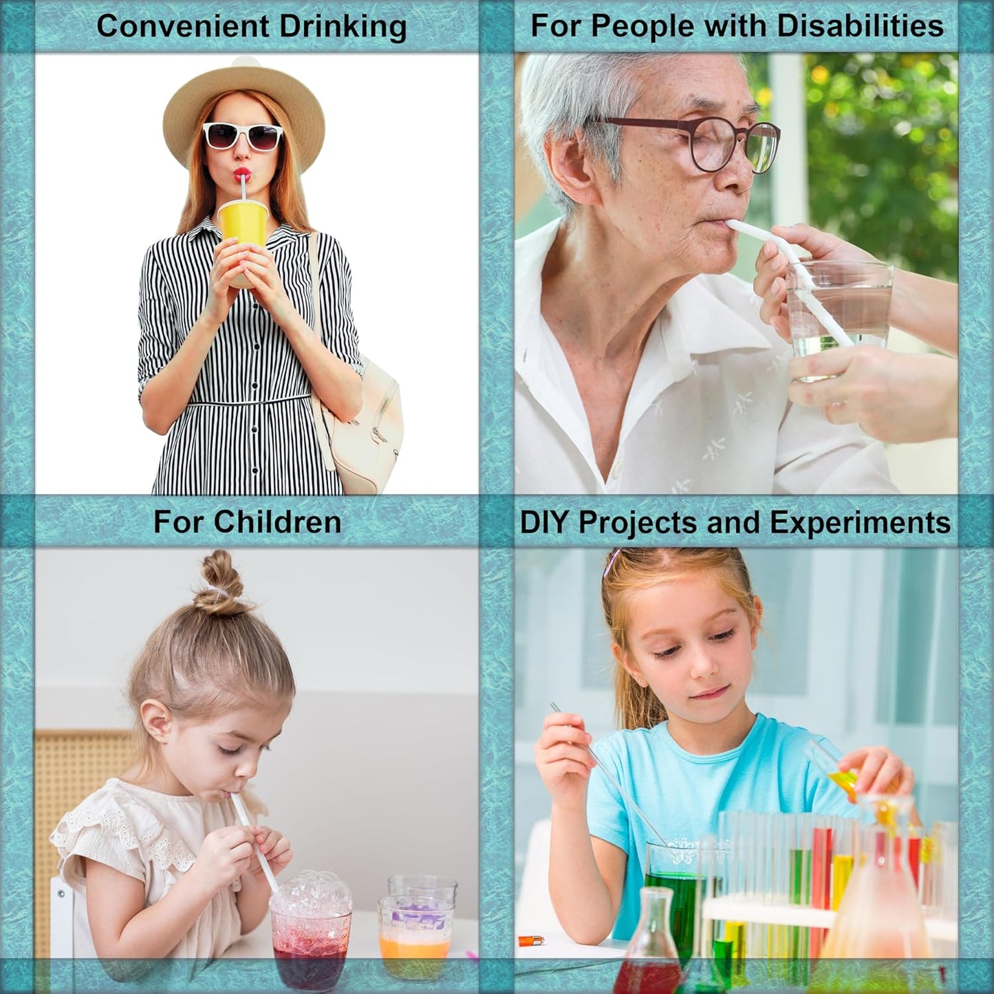 Bendable Straws - 11 inch Long Flexible Straws - Bendy Drinking Straw Reusable - 5 Pack