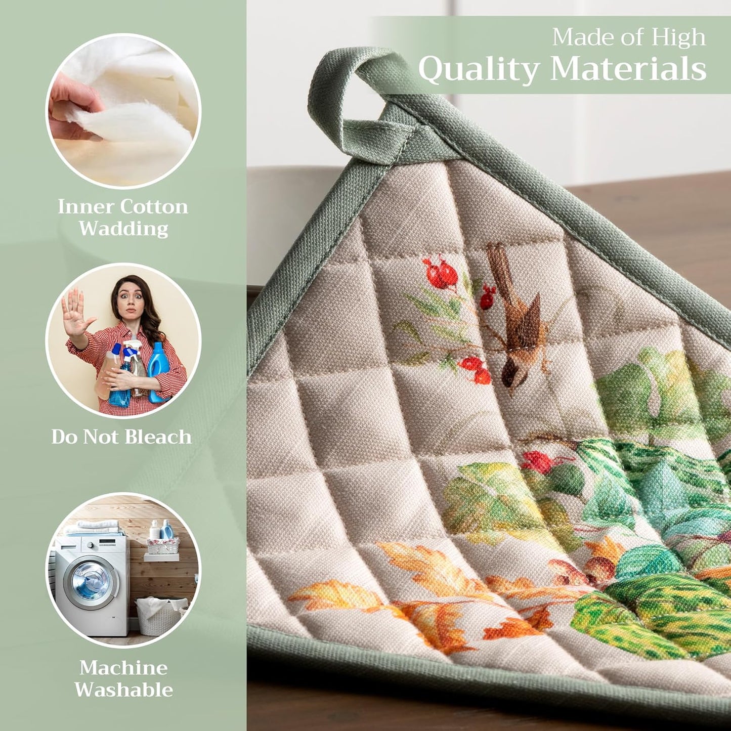 Maison d' Hermine Pot Holders Set 100% Cotton Heat Resistant Potholders 8" x 8" Hot Pads with Loop BBQ, Cooking, Baking, Grilling, Kitchen, Handling Hot Pans (Pack of 2, Lumina)