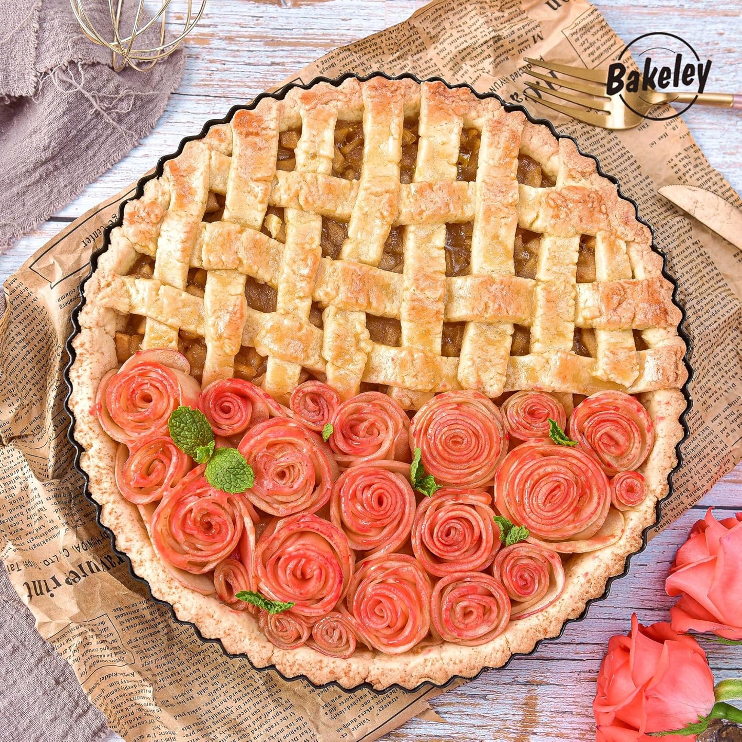 10-Inch Round Tart Pan with Loose Removable Bottom, Non-Stick Carbon Steel Quiche Pan for Oven Baking (Black)