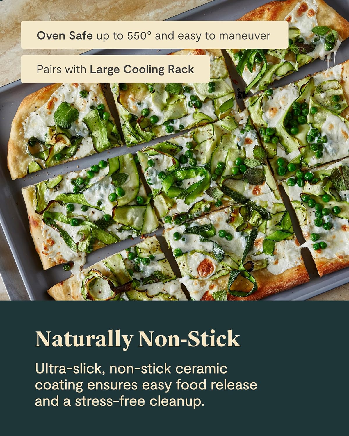 Caraway Non-Stick Ceramic Large Baking Sheet Duo - Naturally Slick Ceramic Coating - Non-Toxic, PTFE & PFOA Free - Perfect for Baking, Roasting, and More - Large (18" x 13") - Cream
