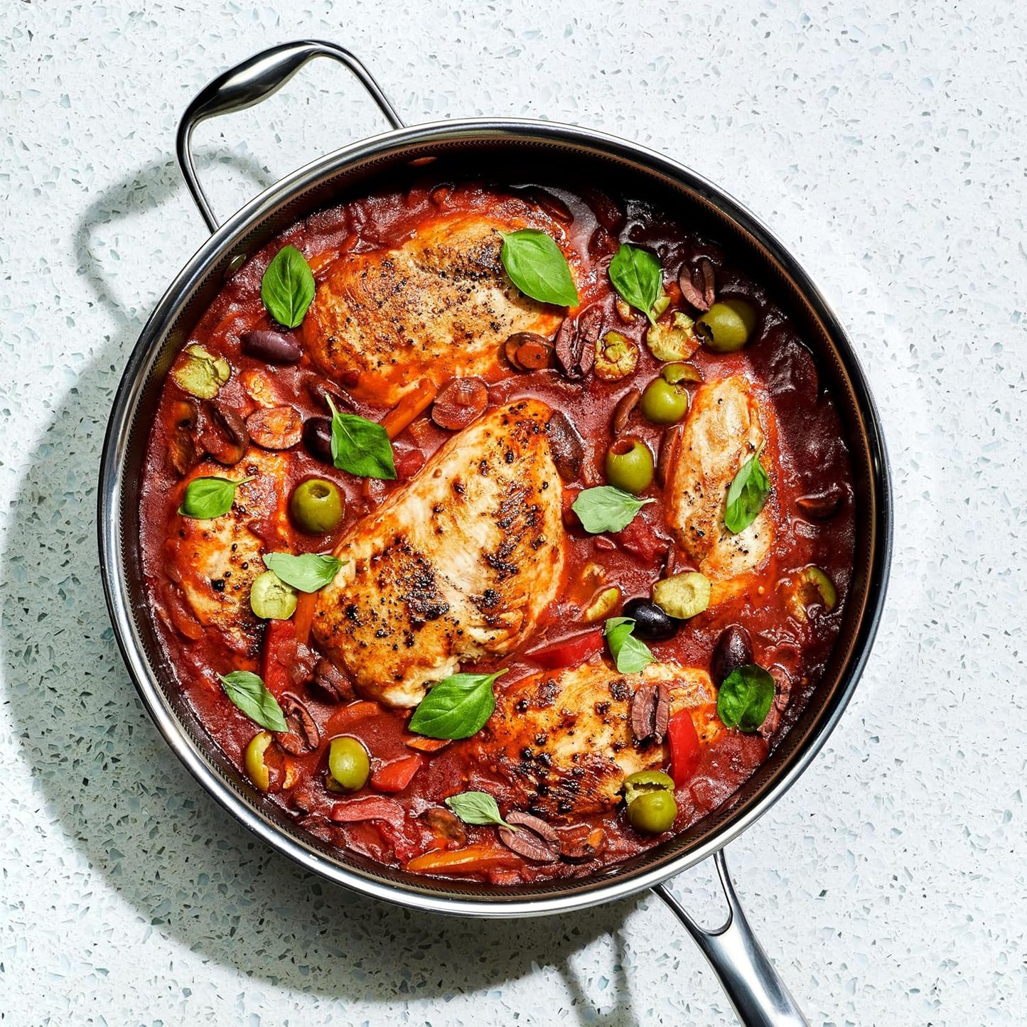 HexClad Hybrid Nonstick 5.5-Quart Deep Sauté Pan with Tempered Glass Lid, Stay-Cool Handle, Dishwasher-Friendly, Oven-Safe Up to 900°F, Induction Ready, Compatible with All Cooktops