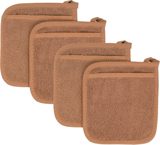 RITZ Terry Pocket Mitt & Hot Pad: Unparalleled Heat Resistant, Durable 100% Cotton,Ergonomically Designed for Optimal Grip, Easy-Care Machine Washable 4-Pack, Copper