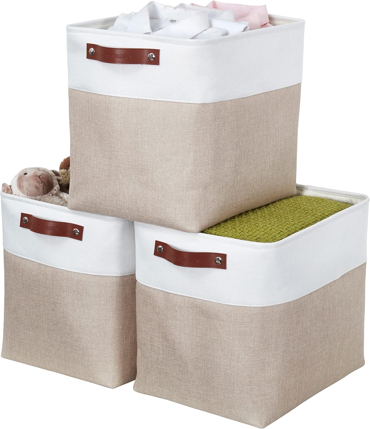 DECOMOMO Extra Large Storage Baskets 54.5L Fabric Storage Bins for Organizing Linen Closet, Toys, Nursery (Beige and White, XXXL - 3 pack)