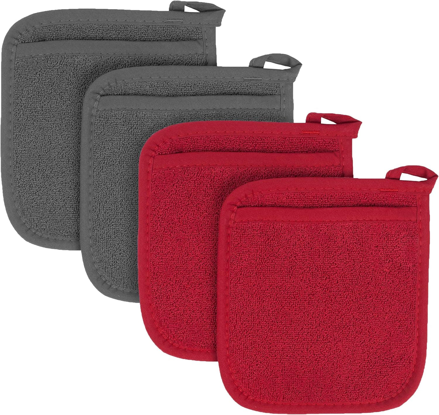 RITZ Terry Pocket Mitt & Hot Pad: Unparalleled Heat Resistant, Durable 100% Cotton – Ergonomically Designed for Optimal Grip – Easy-Care Machine Washable – 4-Pack, Graphite/Paprika