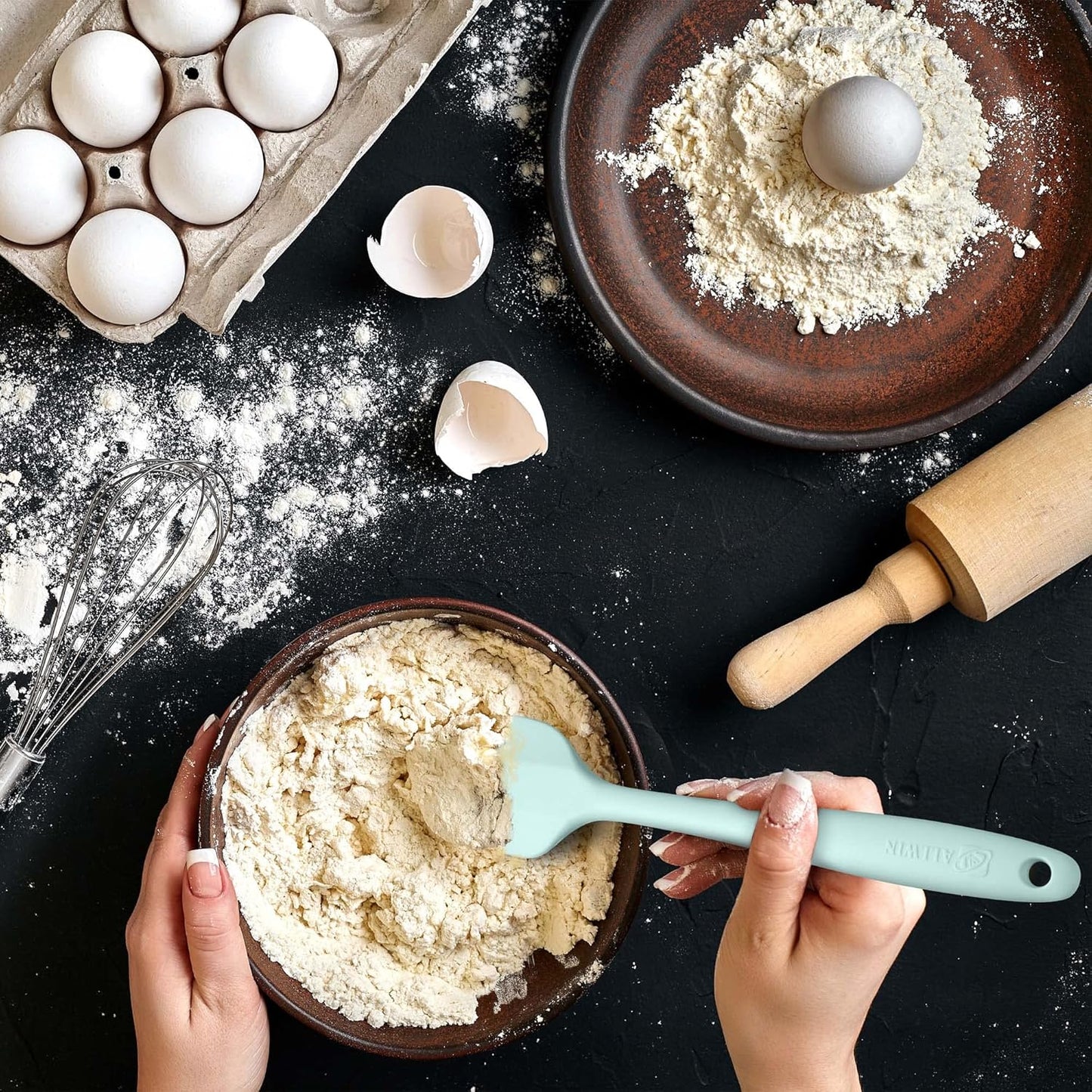 Silicone Spatula 3-piece Set, Ergonomic Handle High Heat-Resistant Spatulas, Non-stick Rubber Spatulas with Stainless Steel Core, Macaron Navy