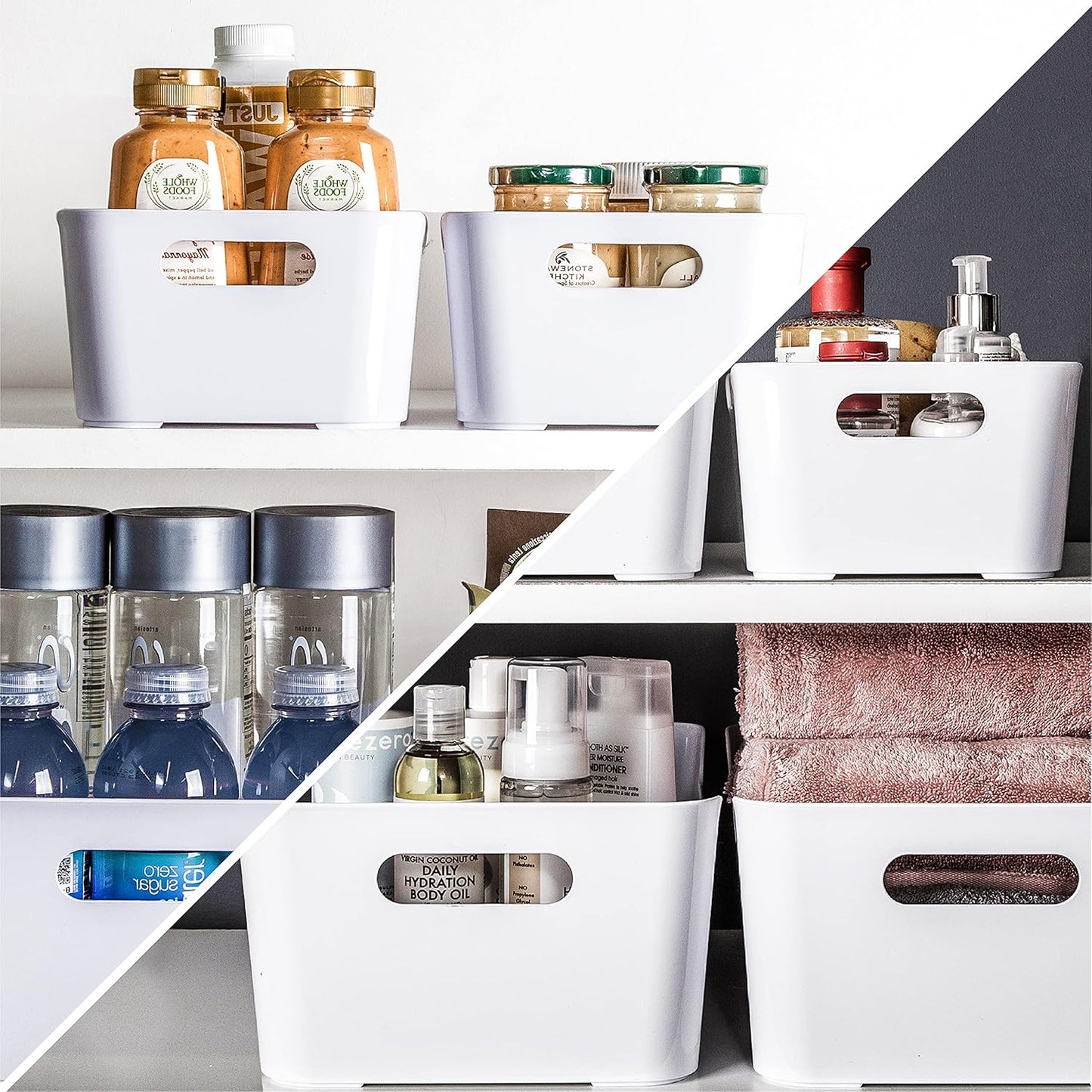 BINO Plastic Storage Bins - Small 2 Pack, White - THE SOHO COLLECTION - Pantry Organizers and Fridge Organizer