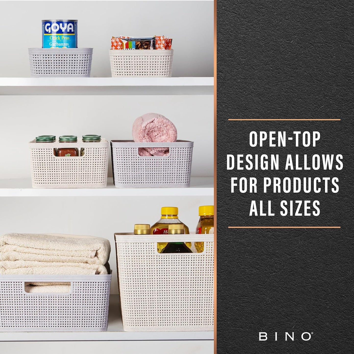 BINO | Woven Plastic Basket | Small (Natural Grey), 5-Pack | THE JUTE COLLECTION | Home Organization, Space - Saving Storage, Stylish Design | Jute Basket | Plastic Storage Basket