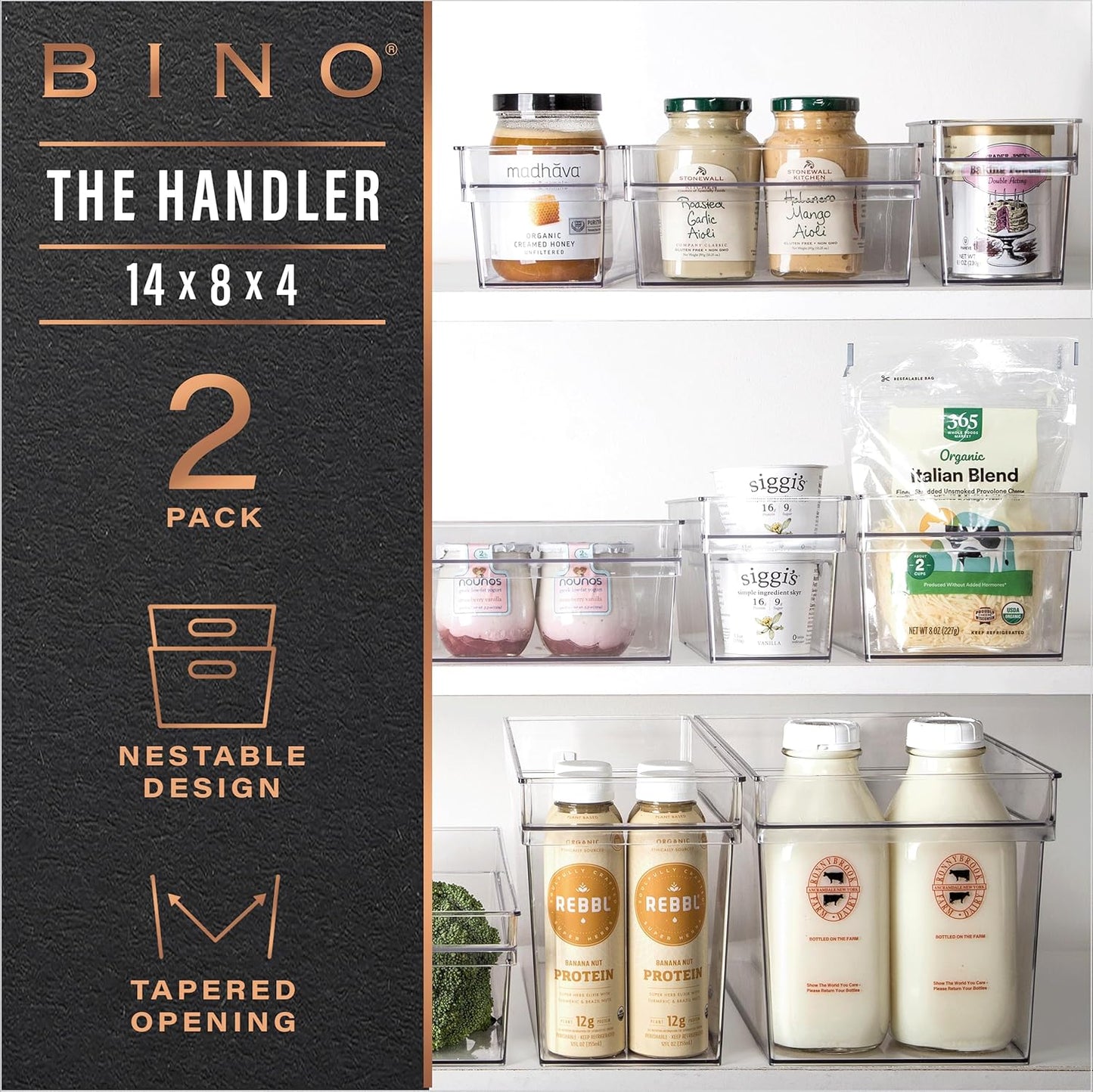 BINO | Plastic Storage Bins, Large | THE HANDLER COLLECTION | Multipurpose Organizer Bins | Kitchen Pantry Organizers and Storage | Clear Containers for Organizing Home | Freezer Organizer