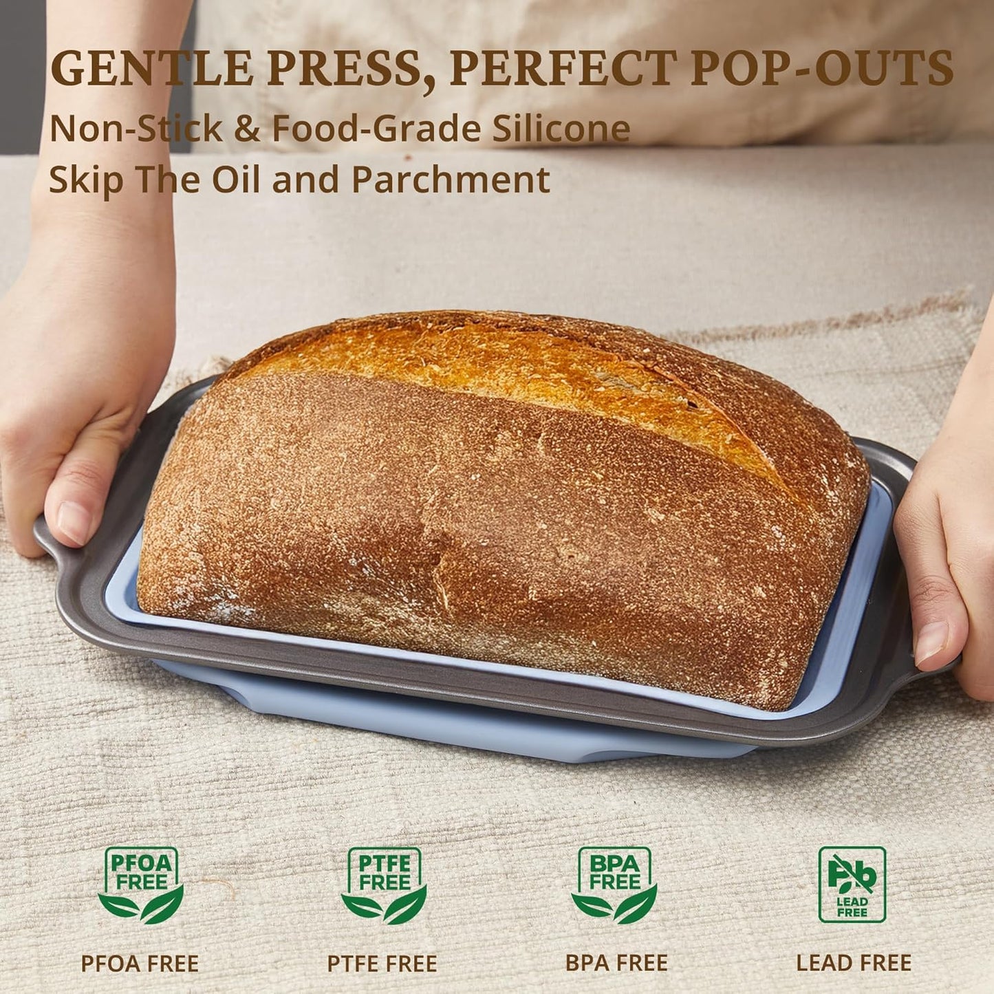 BRONYPRO 9x5 Inch Non-Stick Bread Loaf Pan,Non-Toxic Silicone Baking Mold For Homemade Bread,Heavy-Duty Steel Frame,Dishwasher Safe-Blue