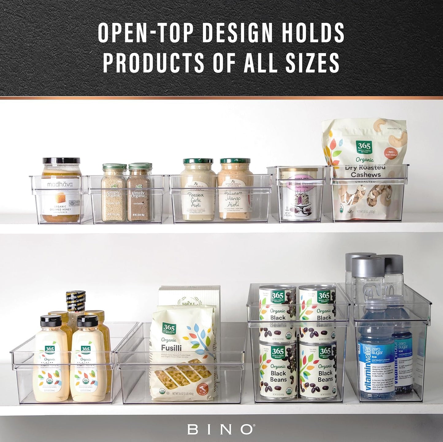BINO | Plastic Storage Bins, Small - Shallow | THE HANDLER COLLECTION | Multipurpose Organizer Bins | Kitchen Pantry Organizers and Storage | Clear Containers for Organizing Home | Freezer Organizer
