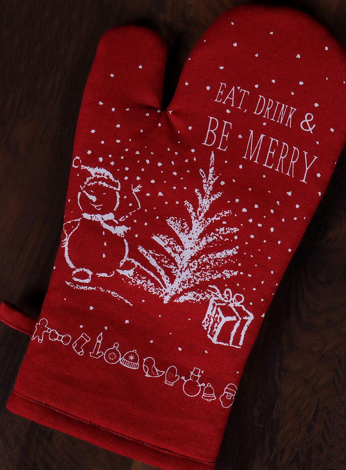 AMOUR INFINI Oven Mitts Set of 1 Quilted Liner with Hanging Loop Non Slip, Heat Resistant, Washable Reusable Oven Mitt (Christmas Party 7x13 Inches)