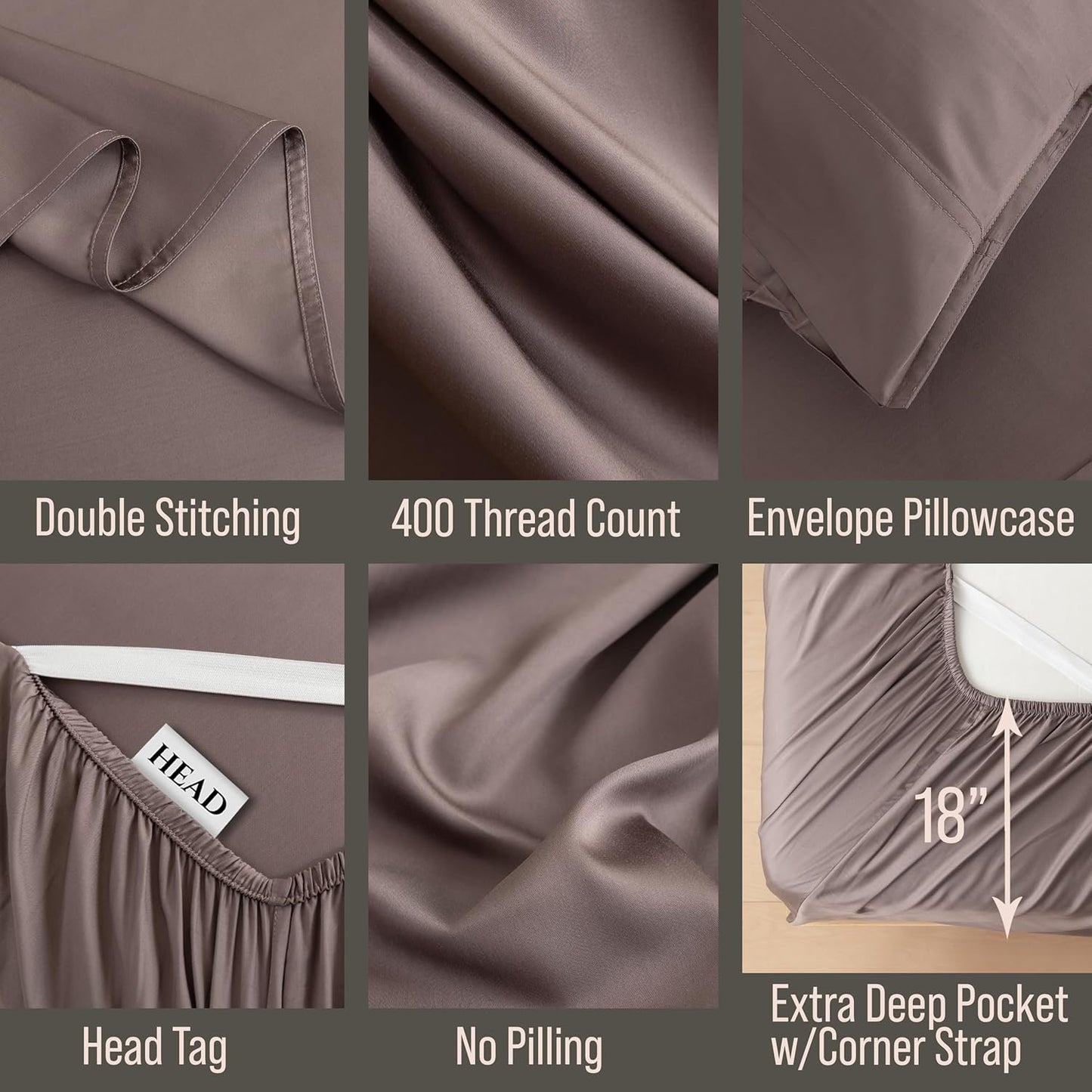 Bella Coterie Luxury Bamboo Viscose Split Top King Size Sheet Set | 100% Organically Grown | Ultra Soft | 34" Split | Cooling for Hot Sleepers | 18" Deep Pocket [Mocha]