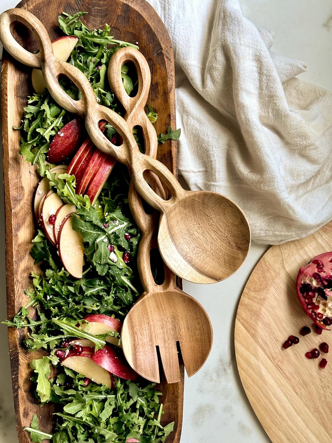 13" Wood Salad Tongs For Serving, Acacia Wood Kitchen Utensils Set, Salad Mixing Dinner Fork and Spoon Long Handle Salad Server Set Kitchen, Housewarming Gift Ideas, Set of 2 (Acacia Wood)