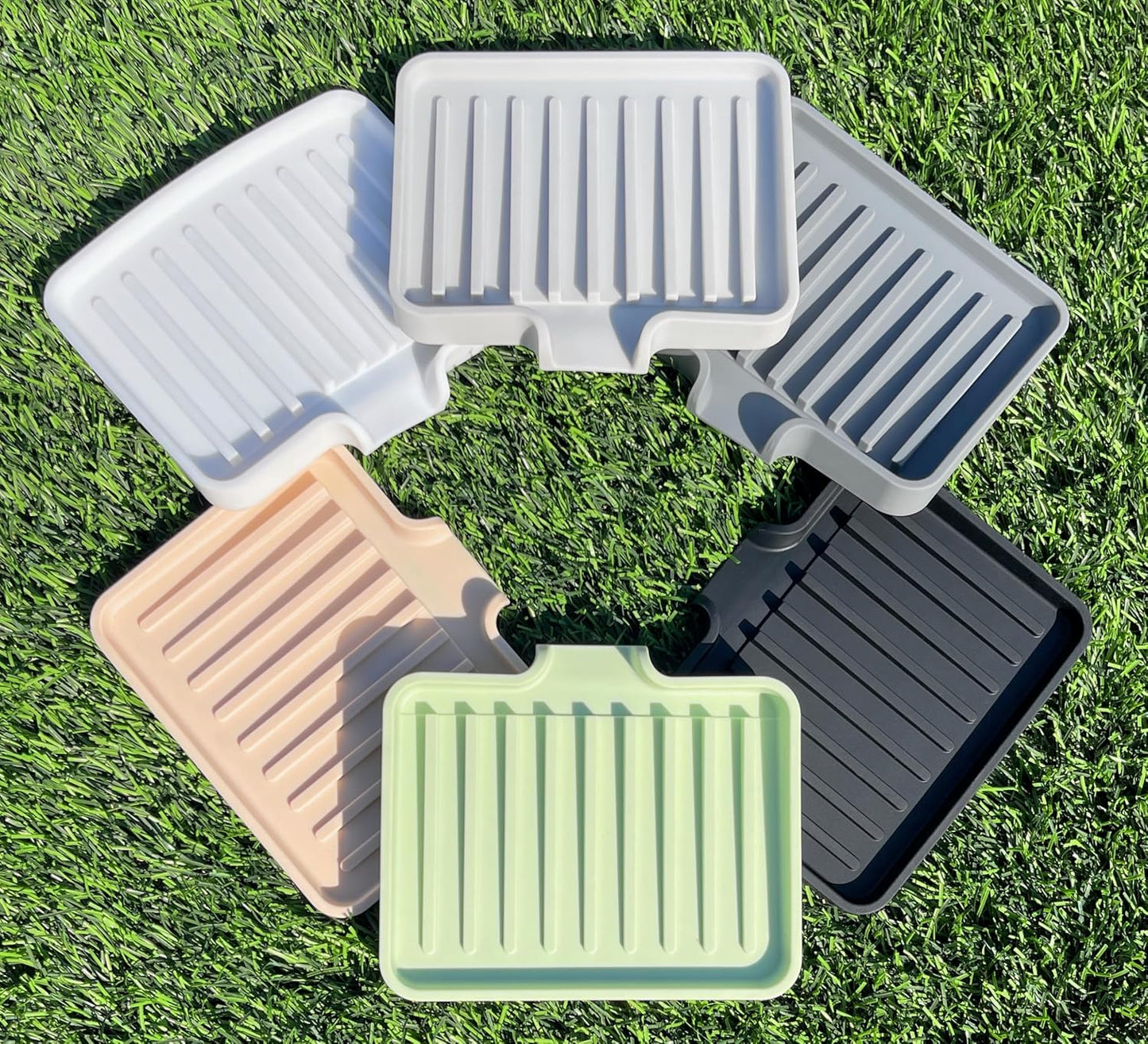 Happitasa Silicone Soap Dish Tray and Sponge Holder with Drain Chute, Pack of 2 | Bathroom and Kitchen Sink Organizer Caddy (Smoky Blue, 5.2"x4", 7.2 Ounces)