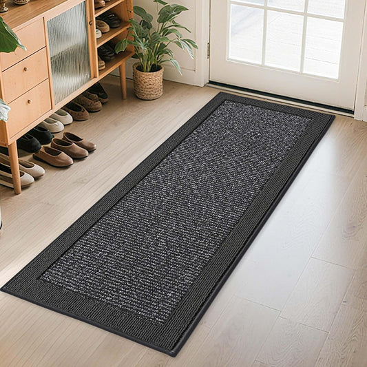BEQHAUSE Indoor Door Mat 24" x 60", Dirt Trapper Door Mats Non-Slip Entryway Rugs Washable, Resist Dirt Absorbent Welcome Mat, Low Profile Floor Mats for Front Back Door and Entryway, Charcoal