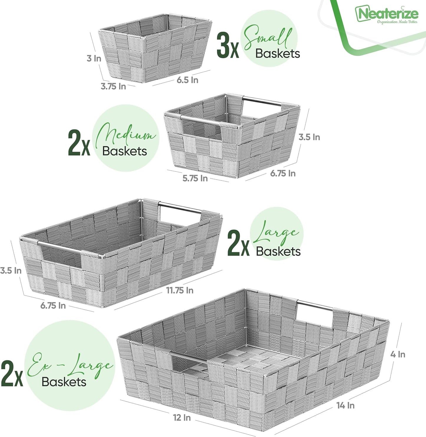 Baskets For Organizing Set Of 9 Grey - Storage Baskets For Shelves - Perfect Closet Organizer Bins, Bathroom Basket, and Pantry Basket - Small Storage Bins For Shelves - Bin For Organization
