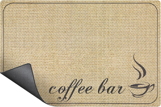 SUEH DESIGN Coffee Mat, Absorbent Dish Drying Mat 19.6 x 11.8 in Quick Dry Coffee Mat Large Drying Mats for Kitchen Counter Coffee Bar, Coffee Bar