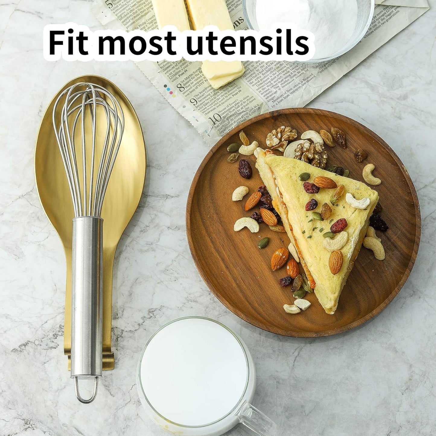 BETTWILLGold Spoon Rest for Kitchen Counter, Stainless Steel Spoon Holder for Stove Top, Spatula Ladle Spoon Utensils Holder, Gold Kitchen Accessories, Gold Cooking Utensiles.