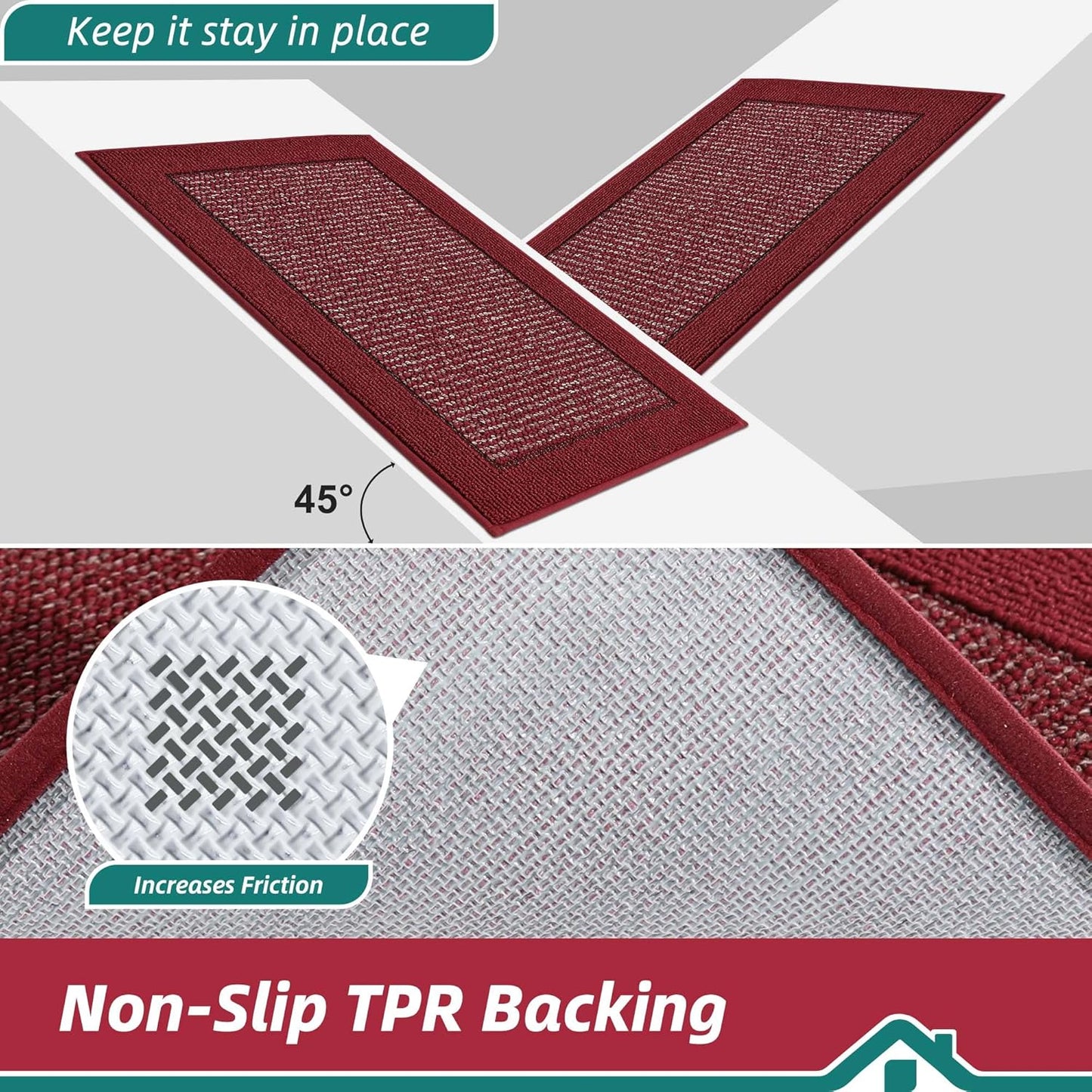 BEQHAUSE Indoor Door Mat 24" x 60", Dirt Trapper Door Mats Non-Slip Entryway Rugs Washable, Resist Dirt Absorbent Welcome Mat, Low Profile Floor Mats for Front Back Door and Entryway, Red