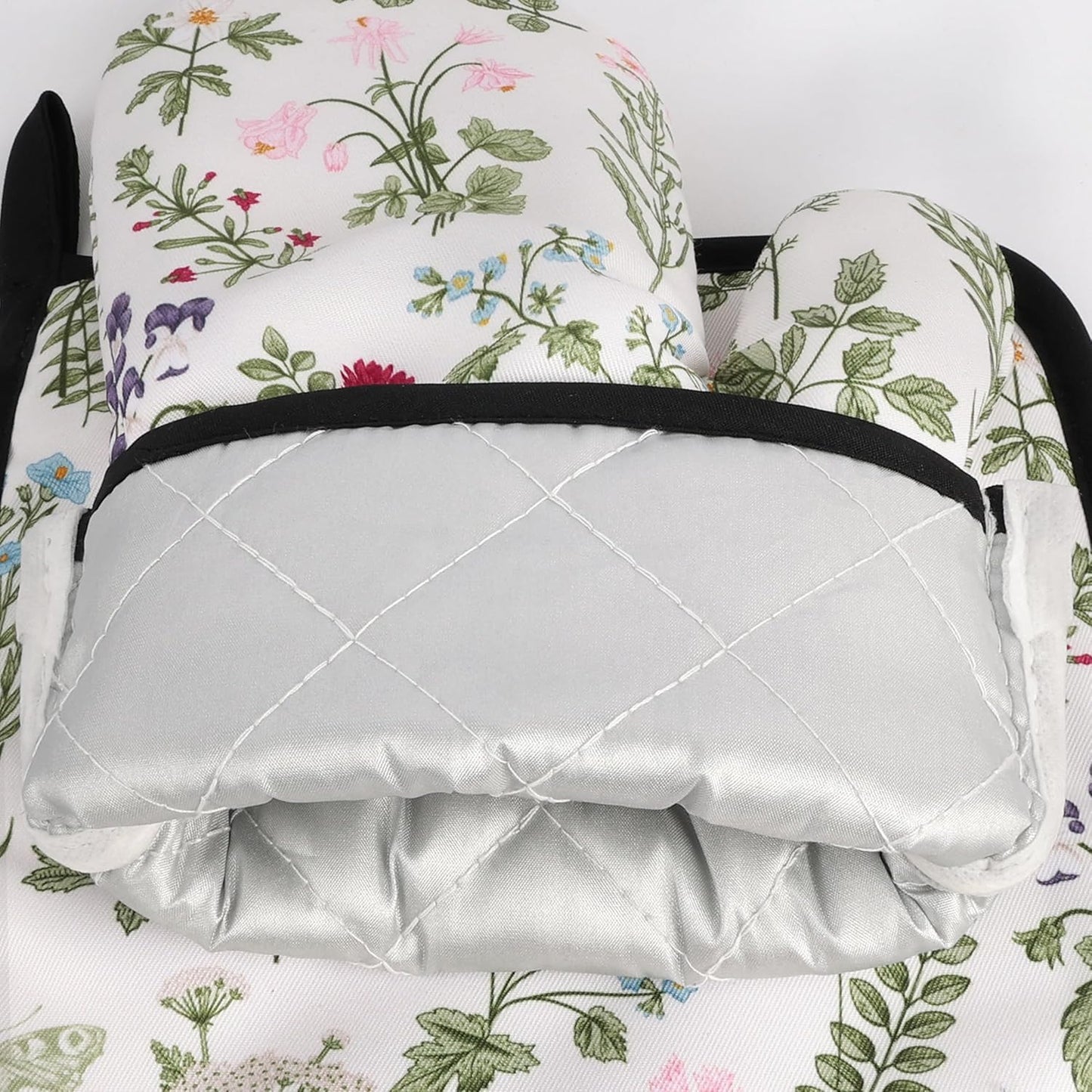 Floral Oven Mitts and Pot Holders Sets Wildflower Oven Gloves Heat Resistant 4 Pcs Pretty Decorative Kitchen Hot Pads and Mitts for Baking Cooking Grilling