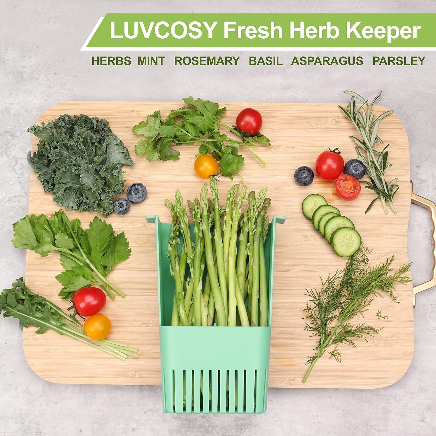 3 Pack Herb Keeper, BPA-Free Plastic Herb Saver with an Inner Basket for Cilantro, Mint, Parsley, and Asparagus, Keeps Fresh Herbs for 3 Times Longer