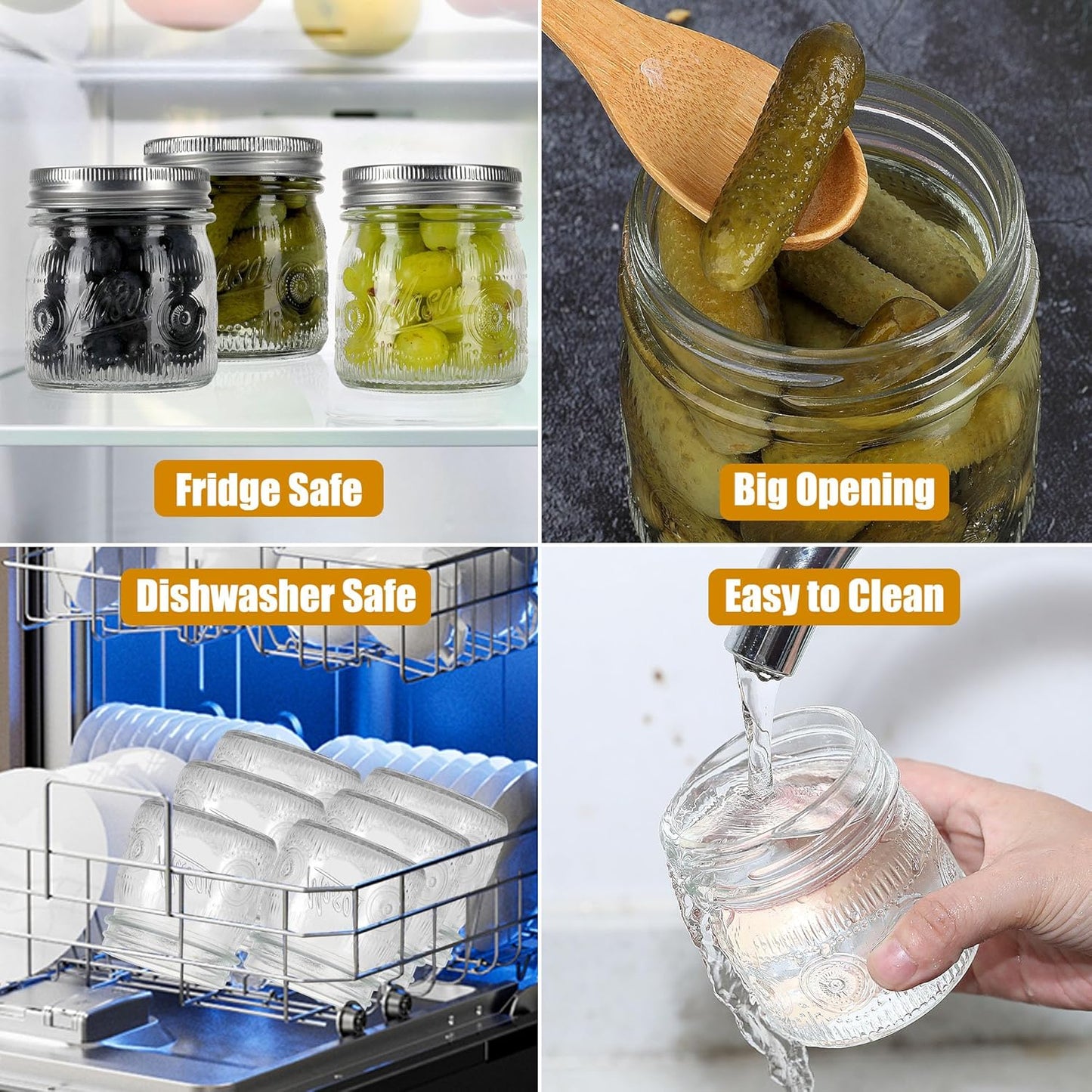 8 oz Small Mason Jars with Regular Airtight Lids - 16 Pack Glass Canning Jars 8 oz, Mini Half Pint Mason Jar for Jam, Jelly, Honey, Overnight Oats, Spices, Candles, Party Favors, Separable Lids