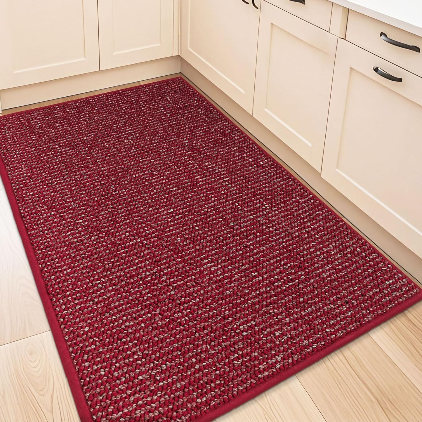 BEQHAUSE Kitchen Rugs 32"x48", Non-Slip Kitchen Mats for Floor, Super Absorbent and Stain Resistant Kitchen Rugs, Machine Washable Rugs for Kitchen, Hallway, Laundry & Sink, Red