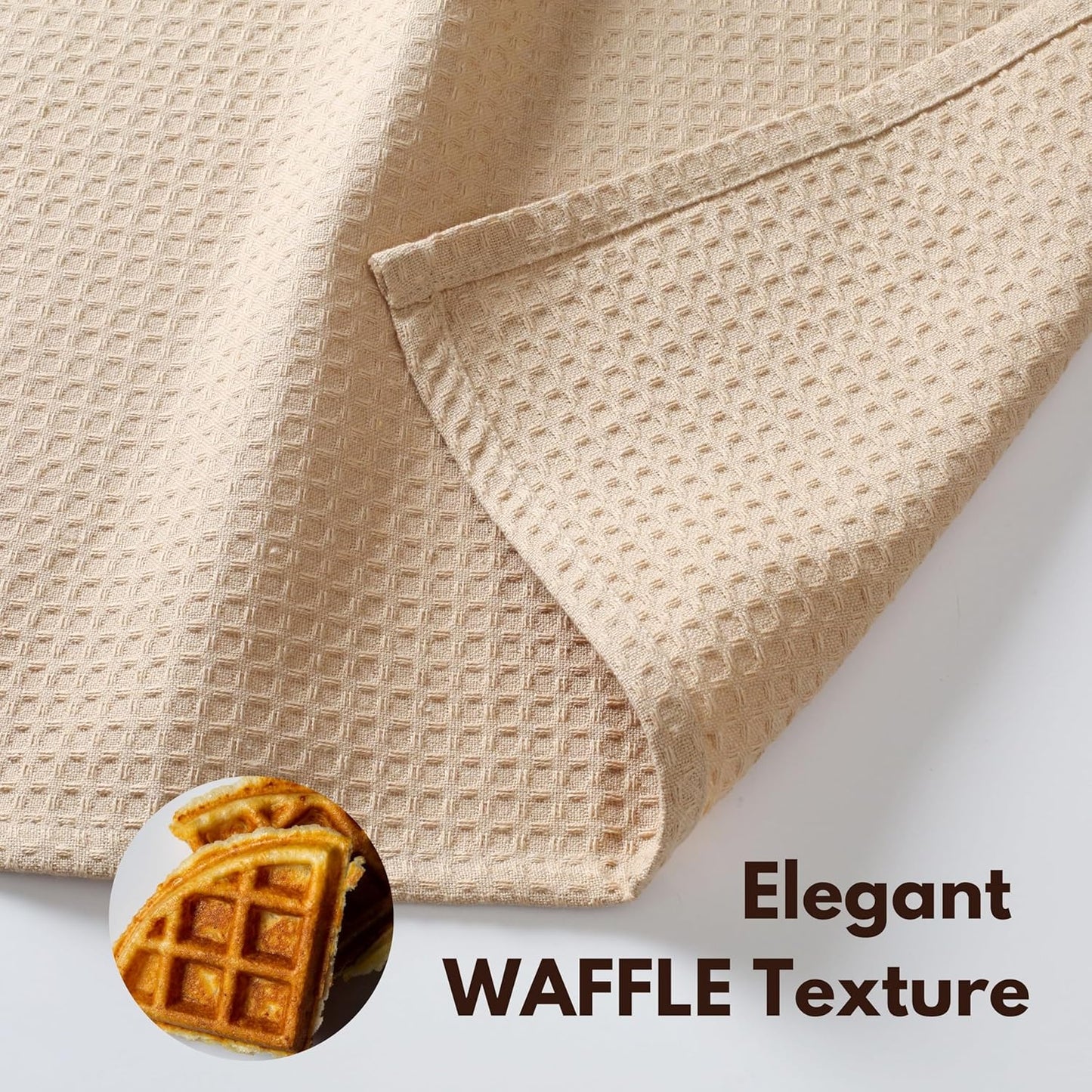 Native Fab Cotton Kitchen Towel with Hanging Loop 16x26 inches, 6-Pack, Waffle Weave Kitchen Towels for Cleaning Drying, Washcloths Soft & Absorbent Cloth Rags, Bar Towel, Dish Cloth, Beige