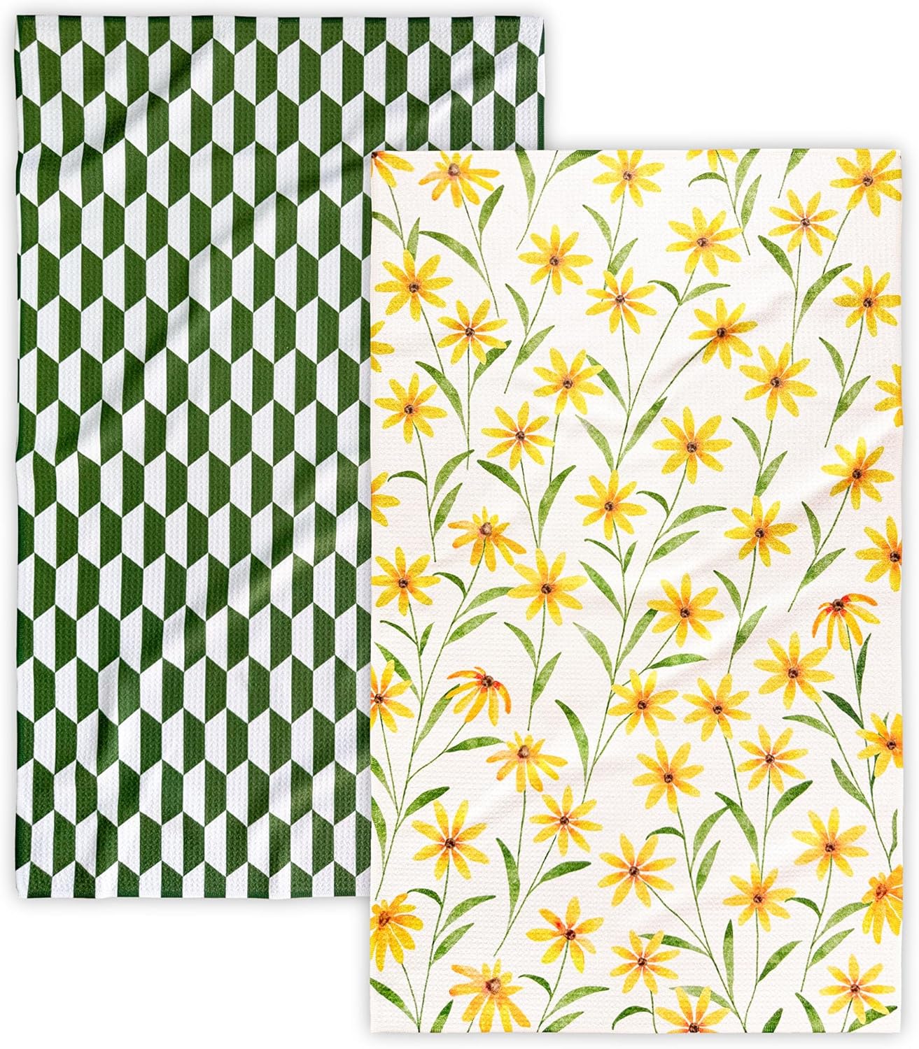Kitchen Towels, 18" x 30" Tea Towels for Kitchen, Quick Dry Dish Towels for Kitchen Drying, Daisy Whimsy Series, 2-Pack