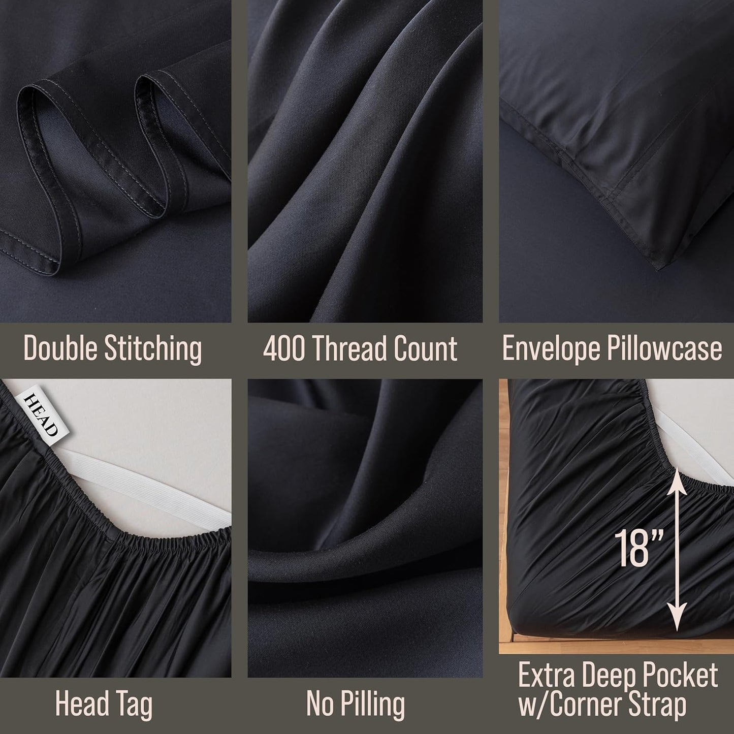 Bella Coterie Luxury Bamboo Viscose King Size Sheet Set | 100% Organically Grown | Ultra Soft | Cooling for Hot Sleepers | 18" Deep Pocket [Black]