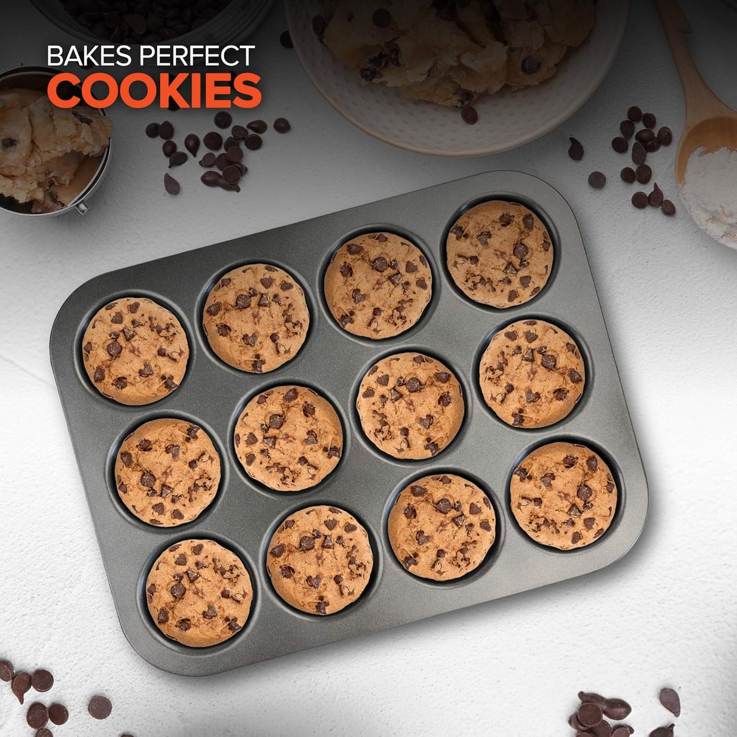 EXULTIMATE Muffin Top Pan Professional Pansuffin Pan Non Stick 12 Cavity Baking Moon Pie Whoopie Pie Hamburger Bun