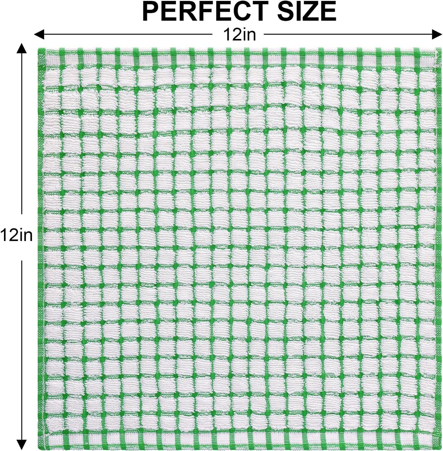 Kitinjoy Cotton 8 Pack Terry Kitchen Dish Cloths, 12 x 12 Inches Super Soft and Absorbent Dish Rags, Quick Drying Dish Towels for Washing Dishes, Green