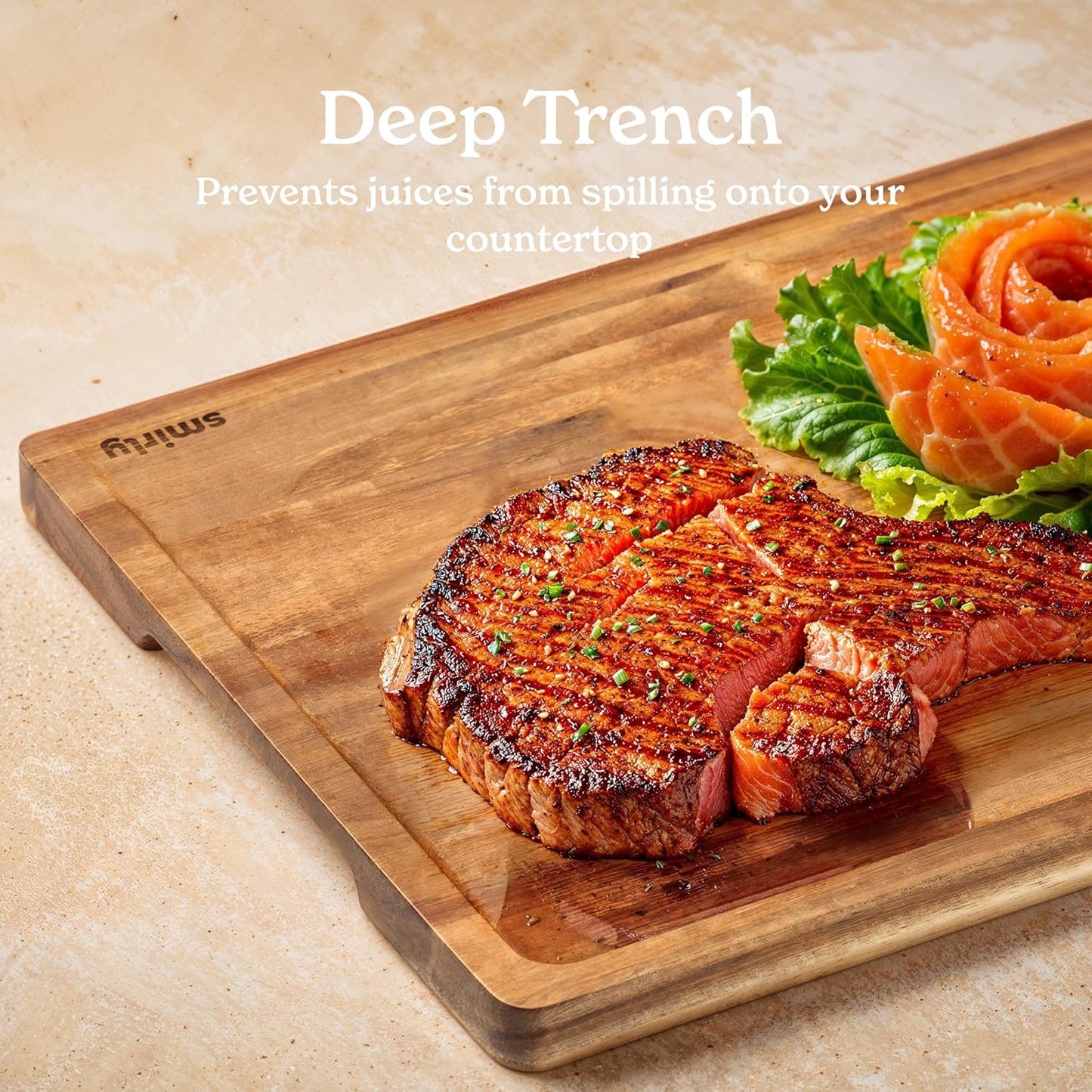 SMIRLY Wood Cutting Board, Bamboo Cutting Board Set, Chopping Board and Wooden Cutting Boards for Kitchen, Small Wood Cutting Board and butcher block (Acacia Wood, 3 Pack)