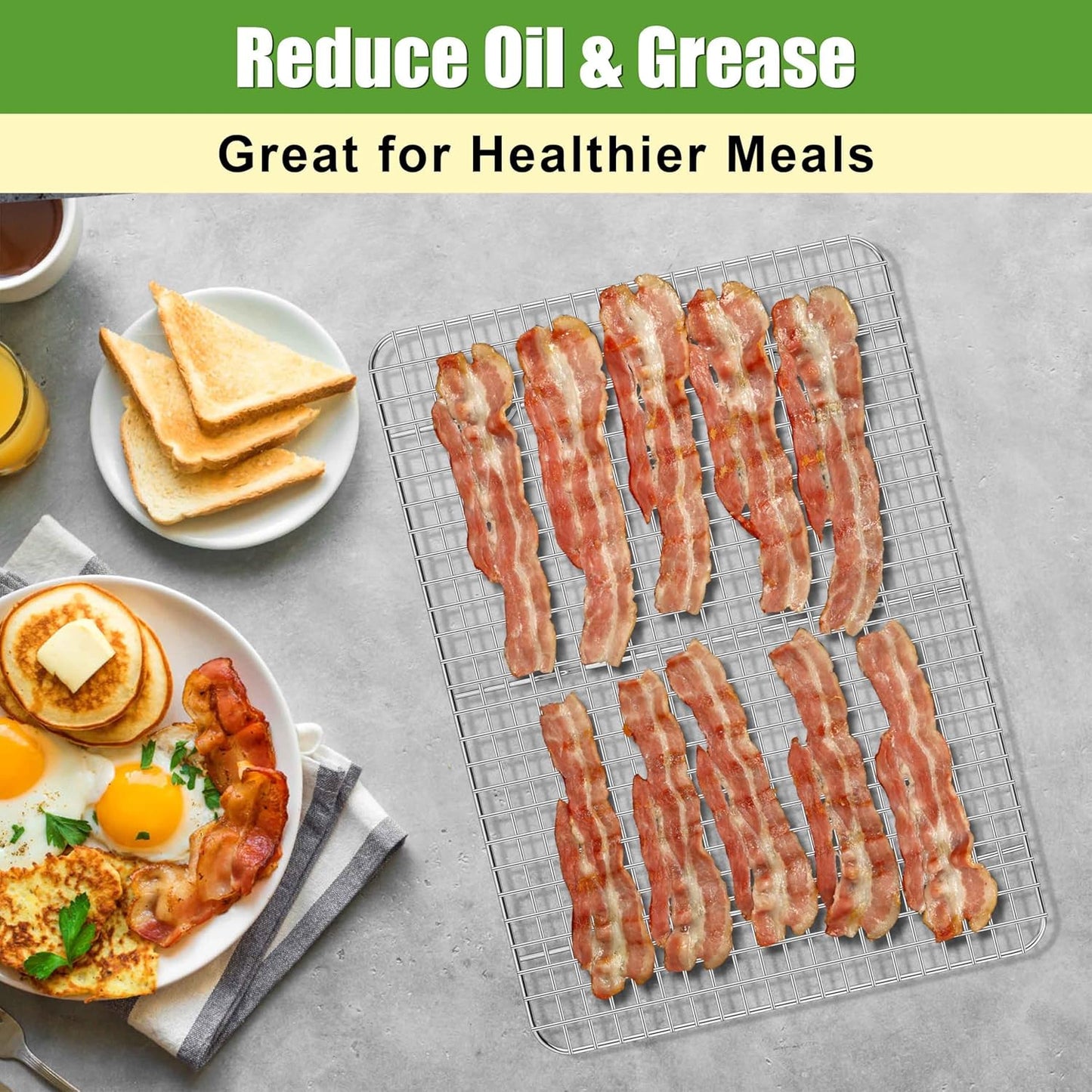 Homikit 2 Pack Cooling Racks, 16.5 x 11.5 Inch Stainless Steel Large Baking Rack Set for Cooking Roasting Grilling, Bacon Bread Pizza Oven Wire Racks Fit 18x13 Half Sheet, Heavy Duty & Dishwasher Safe