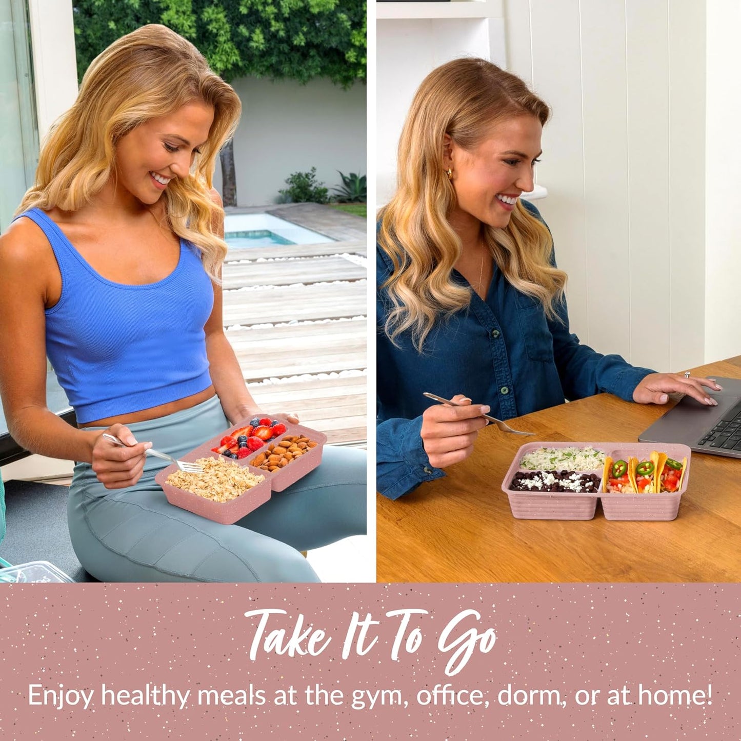 Bentgo 20-Piece Lightweight, Durable, Reusable BPA-Free 3-Compartment Containers - Microwave, Freezer, Dishwasher Safe (Garden Edition - Rosette Glitter)