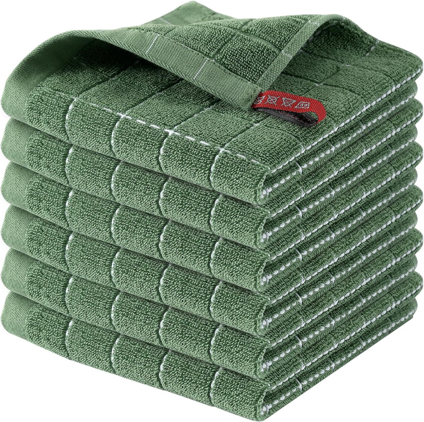 Homaxy 100% Cotton Terry Kitchen Dish Cloths, Ultra Soft and Absorbent Dish Towels for Kitchen, Suitable for Drying and Washing Dishes, 6 Pack, 12 x 12 Inches, Grass Green