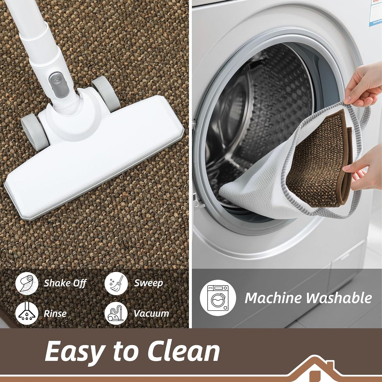 BEQHAUSE Kitchen Rugs and Mats 2PCS, Non-Slip Kitchen Mats for Floor, Absorbent and Stain Resistant Kitchen Runner, Machine Washable Rugs for Kitchen, Laundry & Sink, 20"x32"+20"x48", Brown